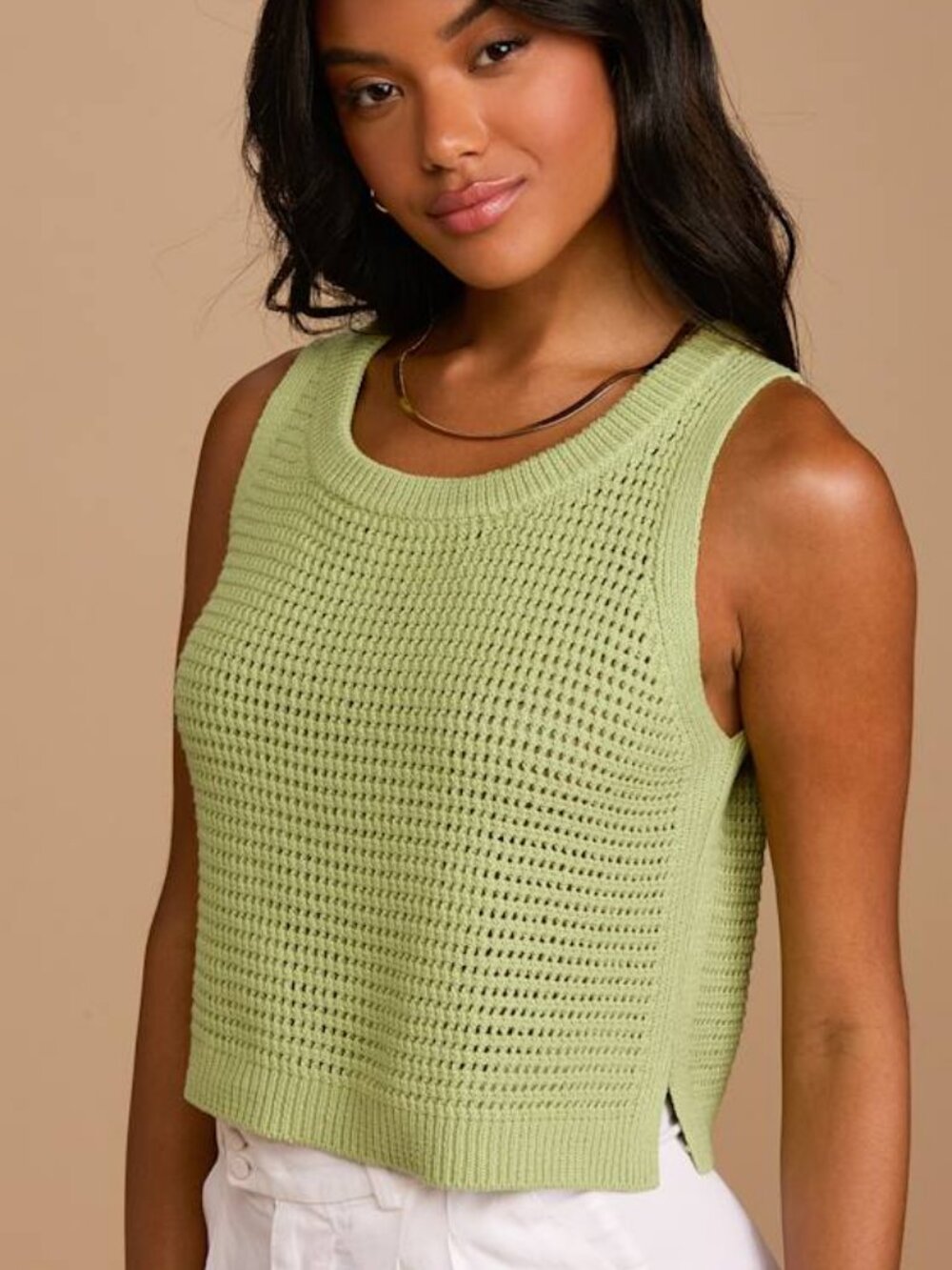 Lulus Get The Look Lime Green Loose Knit Sweater Tank Top - Size XS